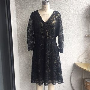 DKNY Black + Gold Lace Dress